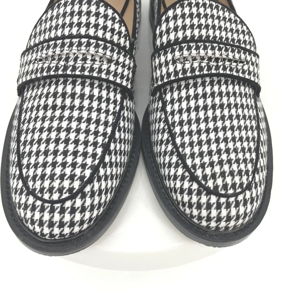 Ann Taylor Houndstooth Loafers Flats Size‎ 10M Black White Woven Fabric PRISTINE